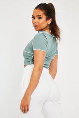 Sage Contrast Stitch Cropped Top - Elna-Crop Tops
