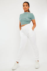 Sage Contrast Stitch Cropped Top - Elna-Crop Tops