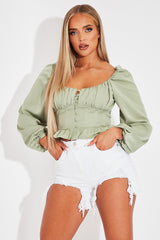 Sage Covered Button Top - Anelise-Tops