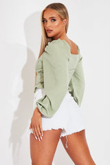 Sage Covered Button Top - Anelise-Tops