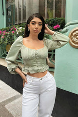 Sage Covered Button Top - Anelise-Tops