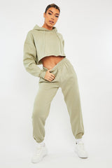 Sage Cropped Oversized Hoodie and Joggers Co-ord - Karenza-Loungewear
