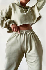 Sage Cropped Oversized Hoodie and Joggers Co-ord - Karenza-Loungewear