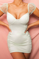 Sage Cup Detail Mini Bodycon Dress - Telesia-Dresses