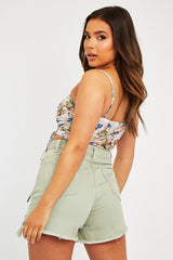 Sage Denim Extreme Rip Front Shorts - Aarya-Shorts