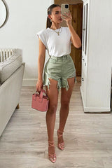 Sage Denim Extreme Rip Front Shorts - Aarya-Shorts