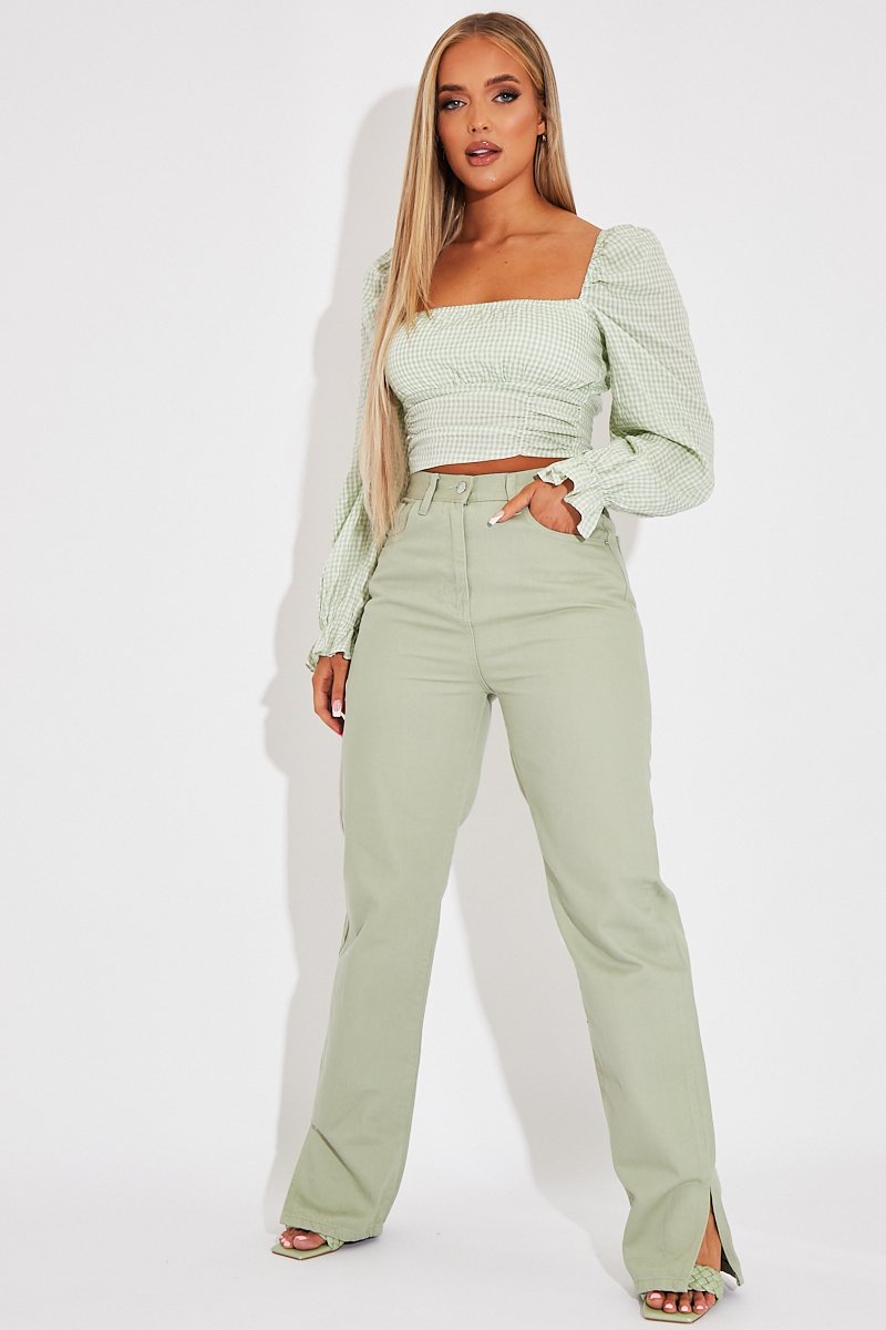 Sage Denim Straight Leg Side Split Jeans - Tashi-Jeans