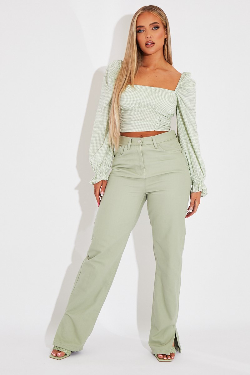 Sage Denim Straight Leg Side Split Jeans - Tashi-Jeans