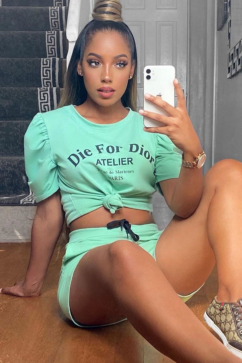 Sage Die For Dior T-shirt and Shorts Loungewear Co-ord - Kaelie-Co-ords