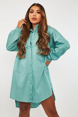 Sage Dipped Hem Oversized Shirt Dress - Nicola-Dresses