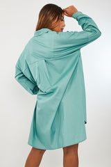 Sage Dipped Hem Oversized Shirt Dress - Nicola-Dresses