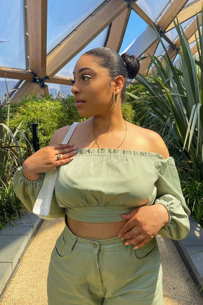 Sage Elasticated Bardot Crop Top - Amelia-Tops