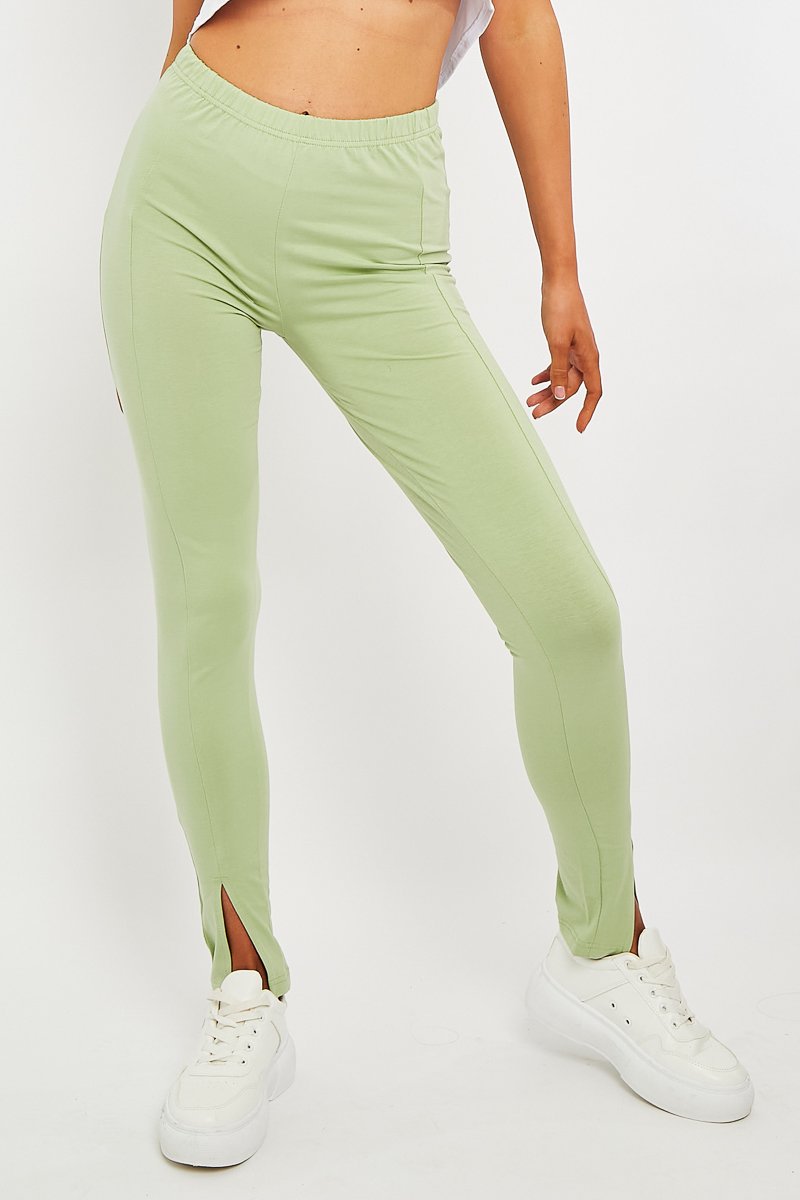 Sage Front Split Leggings - Polly-Leggings