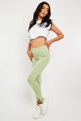Sage Front Split Leggings - Polly-Leggings