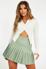 Sage Half Pleated Faux Leather Mini Skirt - Jeniya-Skirts