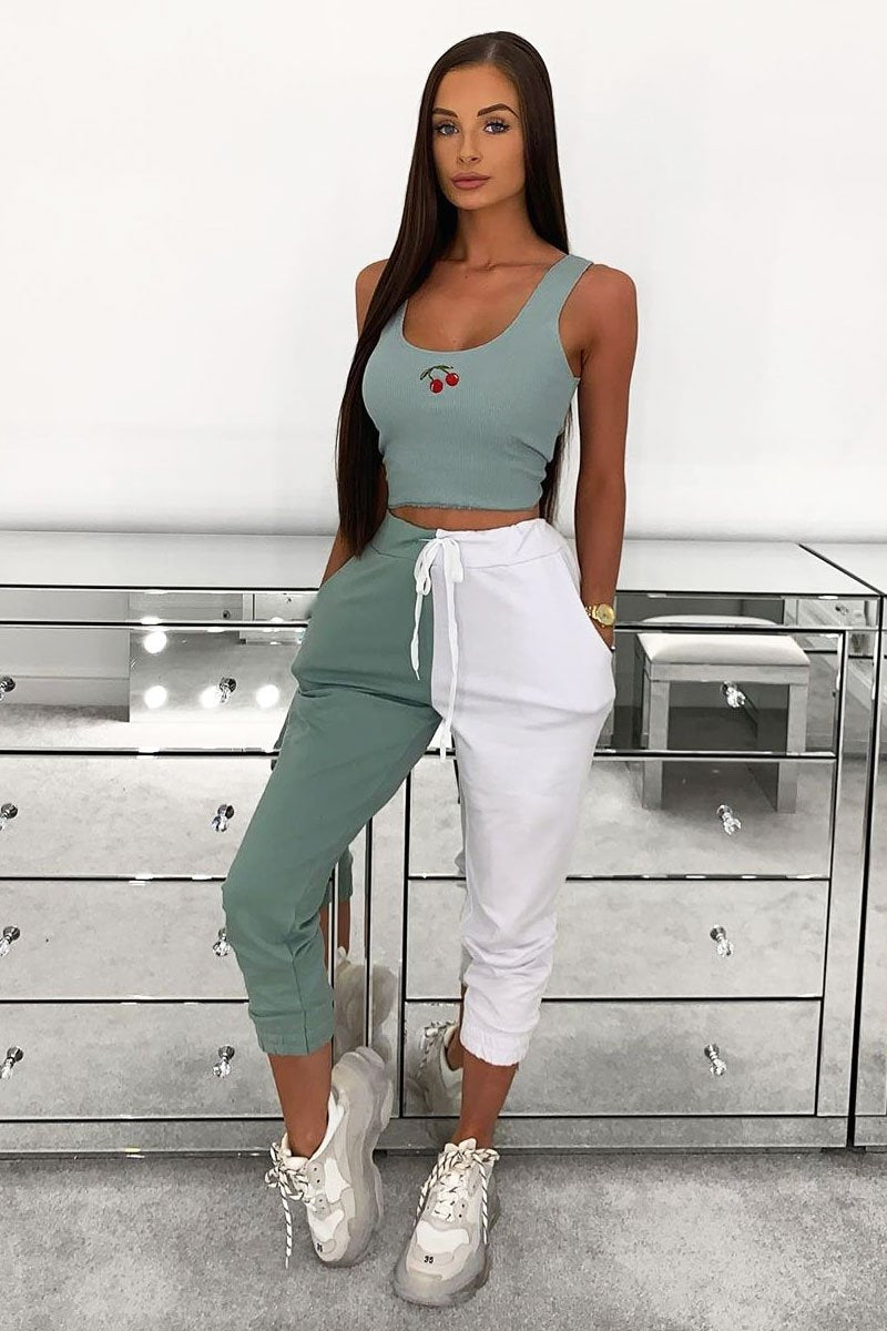 Sage Half White Elasticated Waist Joggers - Dasha-Joggers