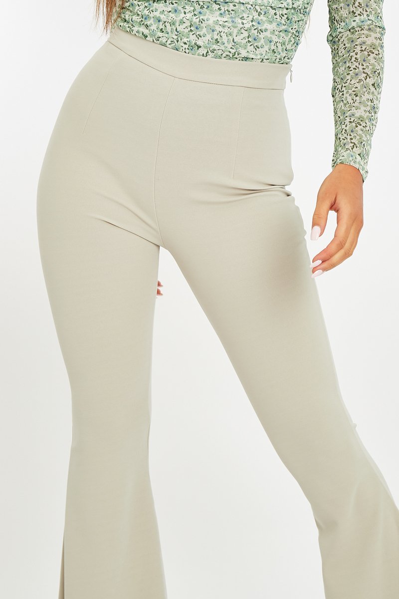 Sage High Waisted Side Zip Flare Trousers - Billie-Trousers