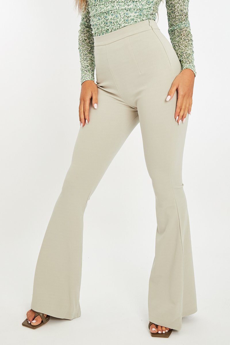 Sage High Waisted Side Zip Flare Trousers - Billie-Trousers