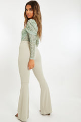 Sage High Waisted Side Zip Flare Trousers - Billie-Trousers