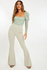 Sage High Waisted Side Zip Flare Trousers - Billie-Trousers
