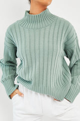 Sage Knit High Neck Jumper - Jaelynn-Jumper