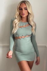 Sage Lace Up Detail Mini Dress - Tari