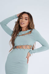 Sage Lace Up Detail Mini Dress - Tari-Dresses