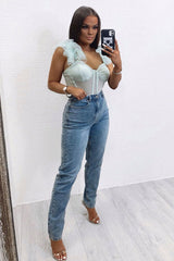 Sage Mesh Corset Frill Strap Bodysuit - Valarie-Bodysuits