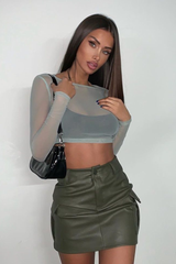 Sage Mesh Long Sleeve Crop Top - Aaima