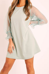 Sage Mesh Sleeve Shift Dress - Elizzie-Dresses