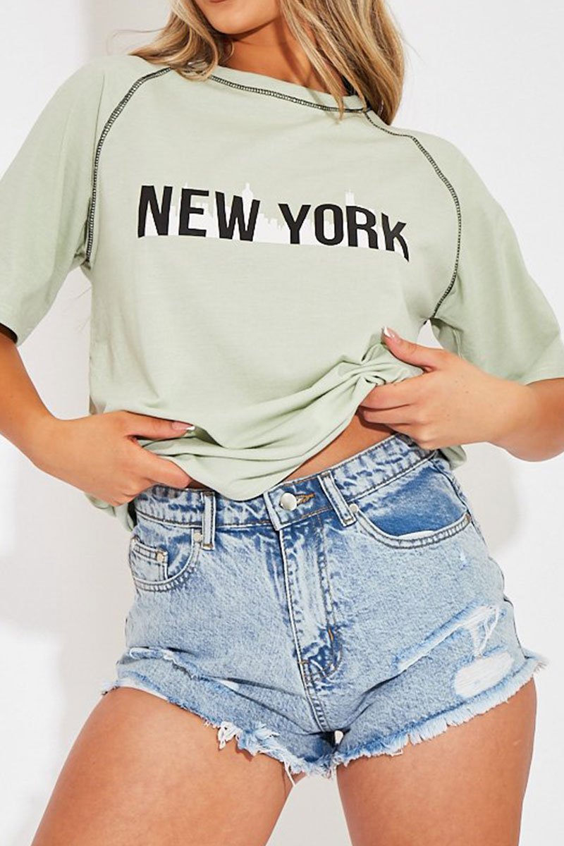Sage New York Printed Slogan T-shirt - Lellie-t-shirt
