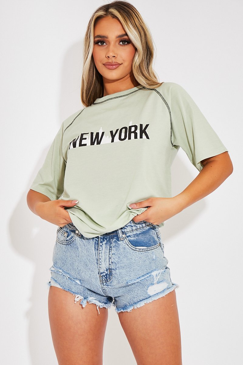 Sage New York Printed Slogan T-shirt - Lellie-t-shirt