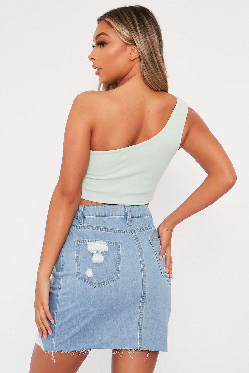 Sage One Shouldered Crop Top - Kamri-Crop Tops