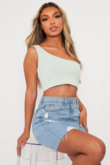 Sage One Shouldered Crop Top - Kamri-Crop Tops