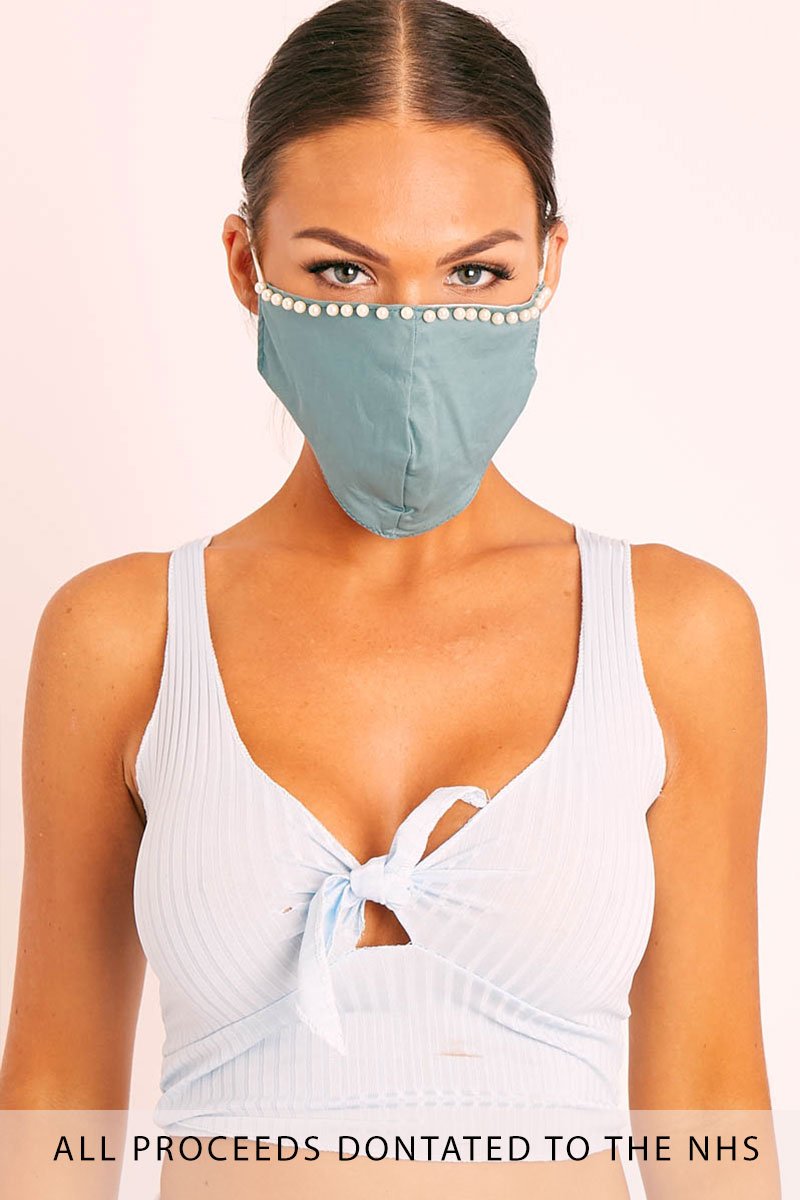 Sage Pearl Detail Face Mask - Lula-Mask