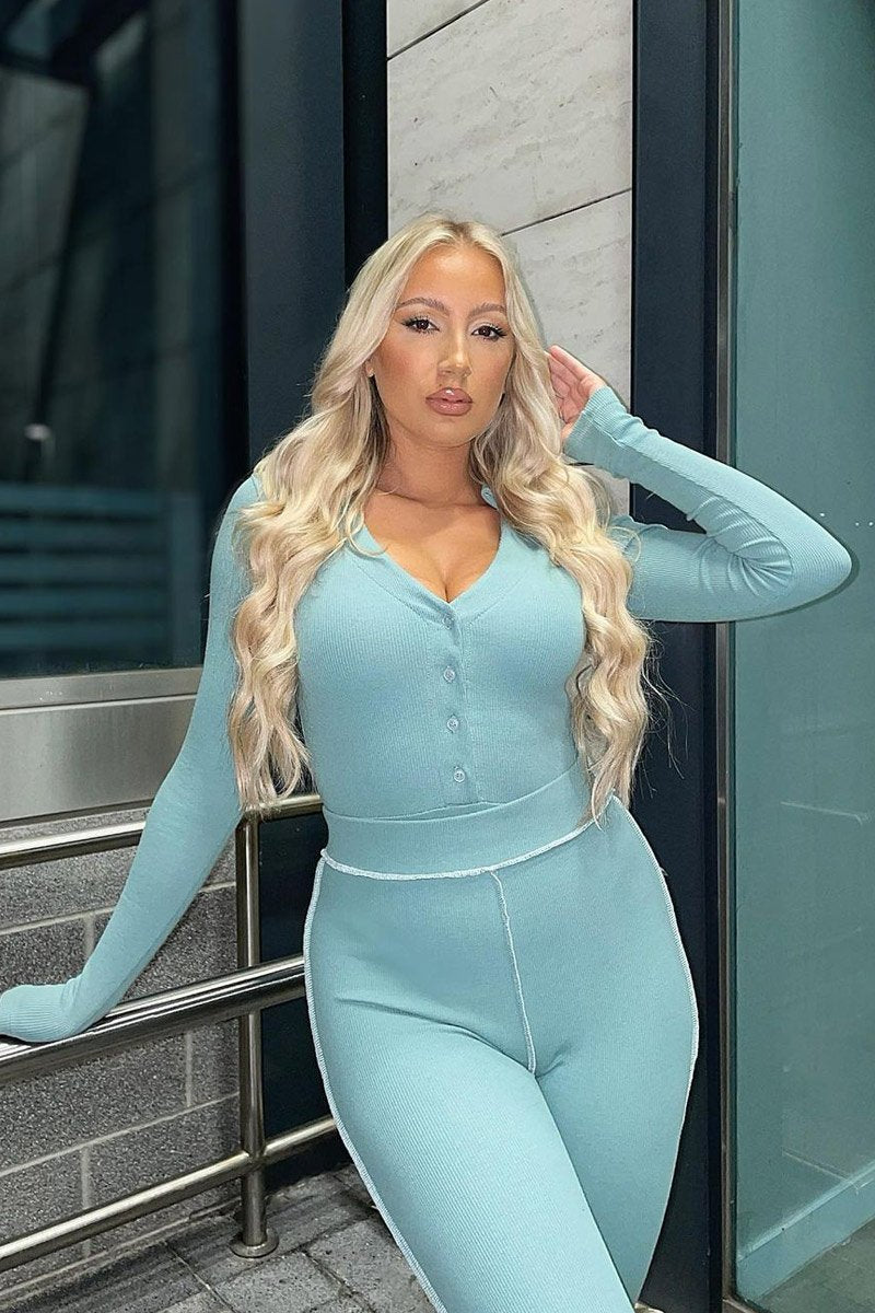 Sage Plunge Button Front Collar Bodysuit - Isabella-Bodysuits