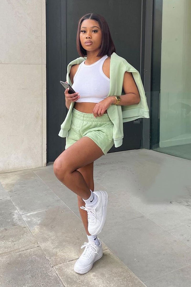 Sage Quilted Lounge Shorts - Alaiza-Shorts