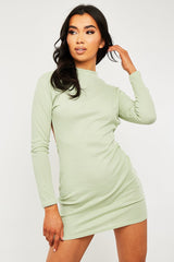 Sage Ribbed Back Cut Out Mini Dress - Eloise-Dresses