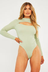 Sage Ribbed Cut Out Detail Bodysuit - Murphie-Bodysuits