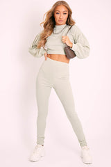 Sage Ribbed Puff Sleeve Top Loungewear Co-ord - Effy-Loungewear