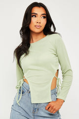 Sage Ribbed Side Tie Top - Bibi-Tops