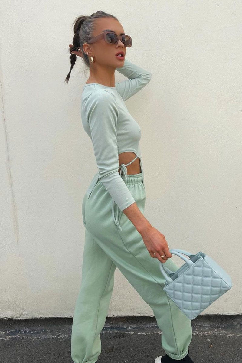Sage Ribbed Side Tie Top - Bibi-Tops