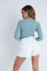Sage Ribbed Zip Front Long Sleeve Bodysuit - Susanne-Bodysuits