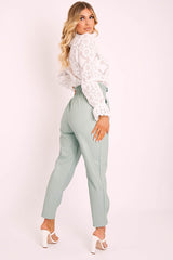 Sage Ring Belt Straight Leg PU Trousers - Jazmine-Trousers