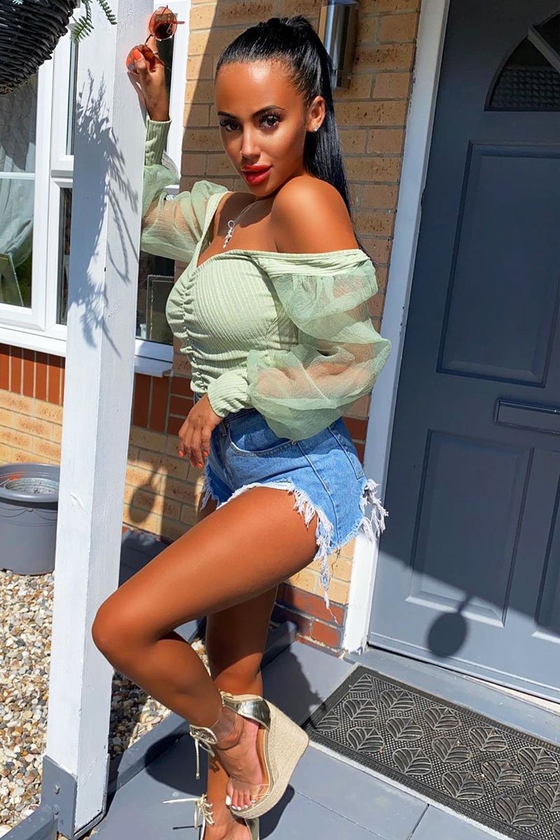 Sage Ruched Metallic Puff Sleeve Bodysuit - Elvie-Bodysuits