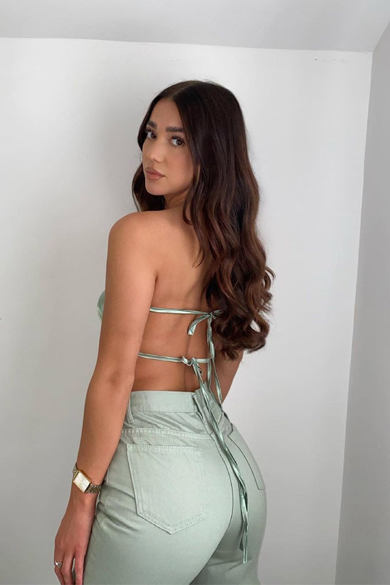 Sage Satin Bandana Halter Crop Top - Talisa-Crop Tops