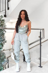 Sage Satin Bandana Halter Crop Top - Talisa-Crop Tops