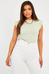Sage Shoulder Pad Oversized T-shirt - Amzie-T-shirt
