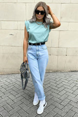 Sage Shoulder Pad Oversized T-shirt - Amzie-T-shirt