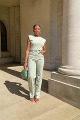 Sage Shoulder Pad Oversized T-shirt - Amzie-T-shirt